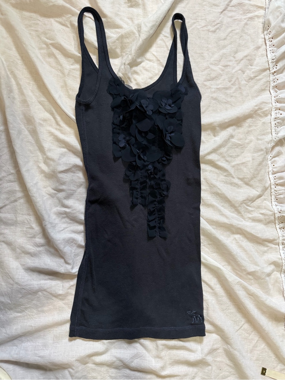 Abercrombie & Fitch Black Floral Appliqué Ribbed Tank